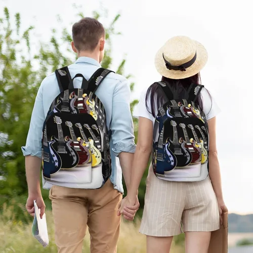 Vista 6 de Guitarra eléctrica Imprimir Mochila Lona Mochilas Casual Bolsa Viaje Daypack, Negro -, Mochilas Daypack