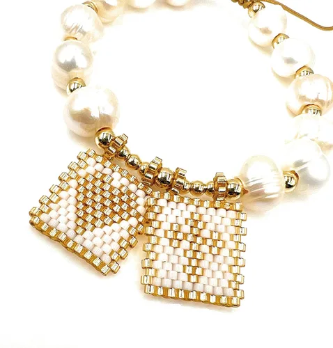 Vista 2 de LESLIE BOULES Pulsera de amor escapular de oro blanco para mujer cuentas de perlas barrocas Barroco Sin gemas