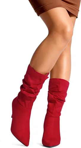 Vista 7 de DREAM PAIRS - Botas de tacón alto para mujer, de media pantorrilla, con punta puntiaguda, holgadas, Botas de otoño