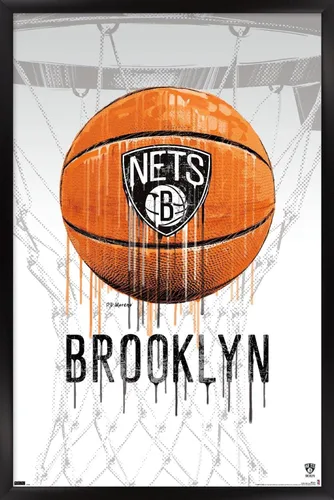 Vista 8 de Trends International NBA Brooklyn Nets - Póster de pared Drip Basketball 21, 14.725 x 22.375 pulgadas, versión enmarcada de madera de granero