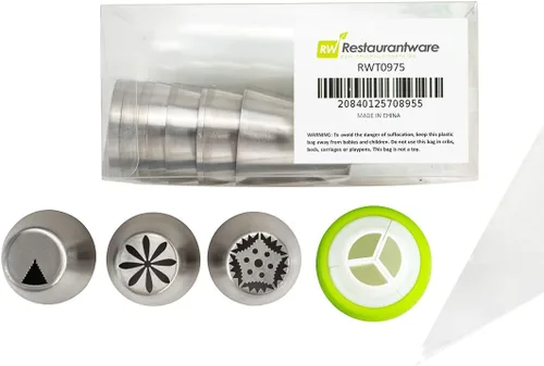 Vista 24 de Restaurantware Pastry Tek - Juego de puntas de tubería rusas de 17 piezas duraderas para decoración de tartas, 6 puntas de tubería, 10 bolsas