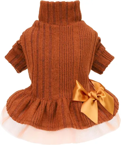 Fitwarm Vestido de punto de tul para perro, ropa de invierno para perritas pequeñas, ropa para gatos, naranja, talla XS