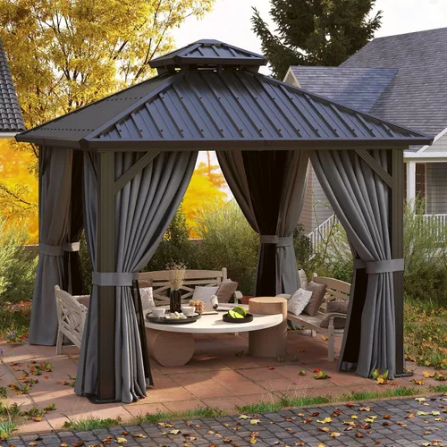 Vista 82 de Cobertizo de almacenamiento de metal negro de 10 x 10 pies, cobertizo de herramientas duradero para exteriores con construcción de acero resistente