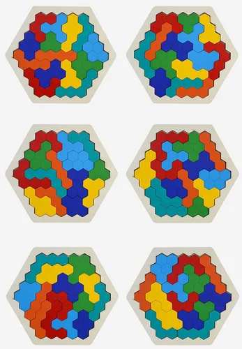 Vista 5 de Rompecabezas de bloques de madera, juguete grande hexagonal de madera para niños y adultos, rompecabezas de rompecabezas de geometría, lógica