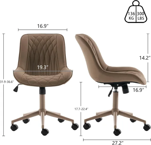 Vista 60 de YOUNIKE Silla de escritorio de oficina en casa con ruedas, silla de tocador sin brazos con respaldo, cómoda y moderna silla tapizada de cuero