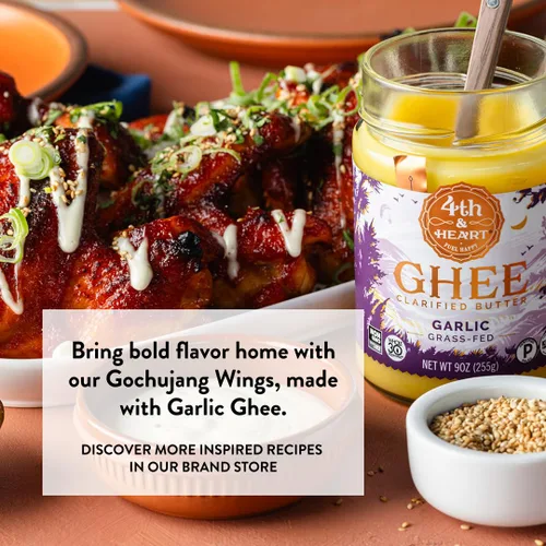Vista 3 de 4th & Heart California Garlic Ghee alimentado con pasto, mantequilla clarificada, sustituto de mantequilla 1:1, criado en pastos, sin lactosa