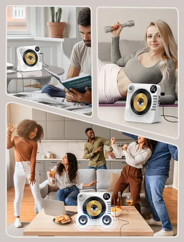 Vista 8 de Reproductor de CD con Bluetooth, reproductor de CD de escritorio para el hogar, altavoces de alta fidelidad, control remoto, USB, pantalla LED