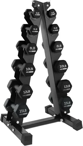 Vista 32 de HolaHatha Neoprene Dumbbell Weights Set w/Rack, Home Gym Equipment - Portable Weighted Exercise Dumbbells for Fitness, Training, and Lifting Workouts