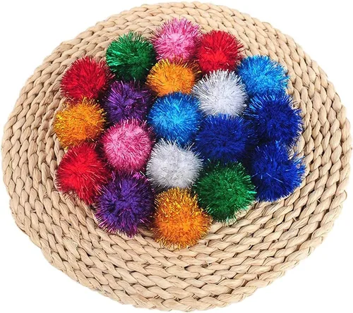 Vista 6 de 20 piezas de bolas de pompones de brillo con flecos de tinsel, juguete favorito del gato de colores surtidos