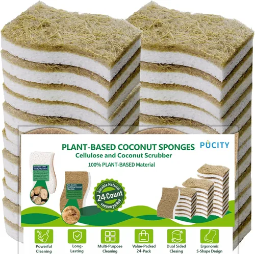Vista 9 de Esponjas de cocina naturales biodegradables a base de plantas, esponja compostable de celulosa con fibra de coco, esponja de limpieza sin rayones