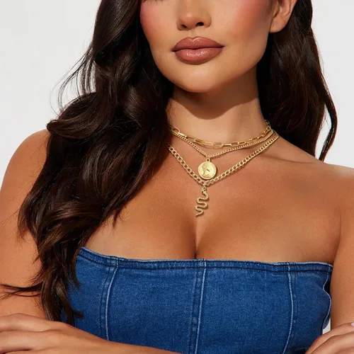 Vista 7 de MJartoria Collares de oro en capas para mujer, collar de oro con dije de moneda retro de moda, collar de cadena de eslabones gruesos delicados