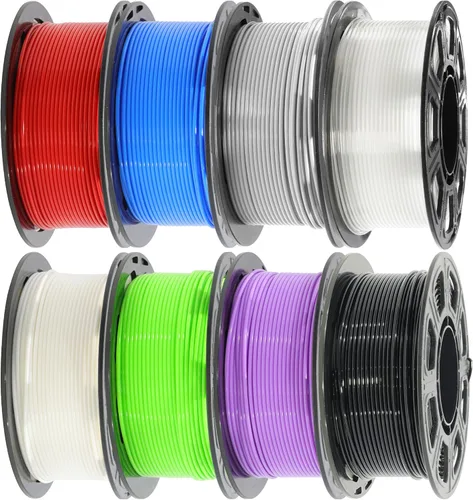 Vista 19 de Paquete de filamento PLA de 1.75 mm para impresora 3D: Brilla en verde oscuro/azul/púrpura/arco iris, un carrete transparente multicolor, cada