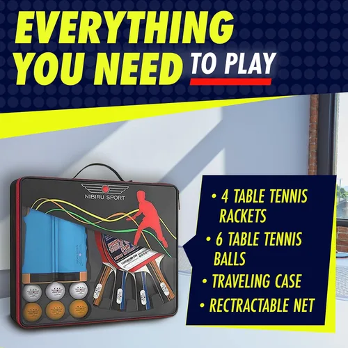 Vista 2 de NIBIRU SPORT Professional Ping Pong Paddle Sets - 2 Player or 4 Player Table Tennis Paddles, Retractable Net, Pingpong Balls and Carry Bag Storage