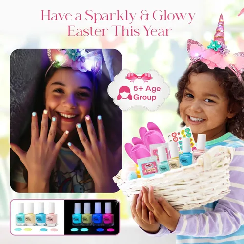 Vista 5 de Kit de día de spa para niñas Bubbly Girlz con brillo en la oscuridad, más de 42 piezas de juguetes de spa para pies con cascada, kit de spa de uñas
