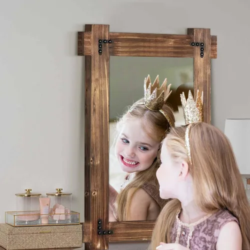 Vista 6 de MeMoreCool Espejo rústico de madera para baño, espejo decorativo con marco de granja para tocador, espejo rectangular de pared para dormitorio