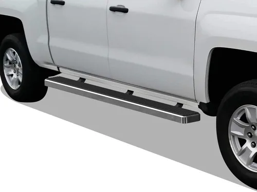 Vista 27 de APS - Estribos iBoard para Chevrolet con cabina extendida de 2 puertas completas + 2 puertas de apertura inversa, 4 pulgadas, Aluminio negro