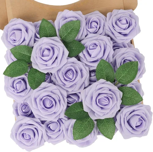 Vista 69 de N&T NIETING 25 unidades de flores artificiales, Rosas de espuma artificial de sensación real al tacto, decoración para boda, dama de honor, ramo
