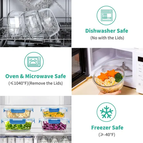 Vista 4 de 34 piezas de recipientes de vidrio para almacenamiento de alimentos con tapas, juego de recipientes herméticos de vidrio para preparar comidas