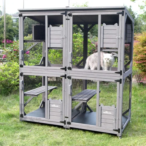 Vista 8 de Cat House - Catio al aire libre para catis móvil con ruedas, jaula grande para gatos con cubierta impermeable, casa de descanso, 62.8 pulgadas