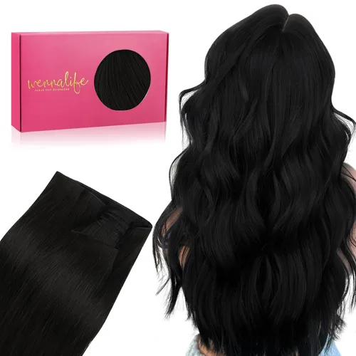 WENNALIFE Genius - Extensiones de cabello humano real de trama para coser, 14" 1.41 onzas, color negro azabache, extensiones de cabello Remy para