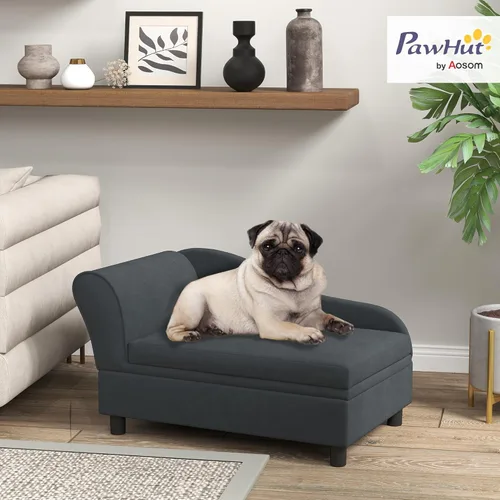 Vista 2 de PawHut Sofá cama de lujo para perros con almacenamiento oculto, sofá cama pequeño para perros con espuma suave de 2 pulgadas, muebles modernos
