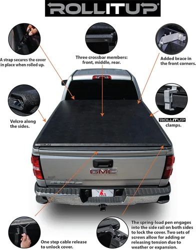 Vista 3 de LEER Compatible con GM Chevy Silverado/GMC Sierra 2019-2023 con caja de 5 pies 8 pulgadas Cubierta Tonneau para caja de camioneta Fácil