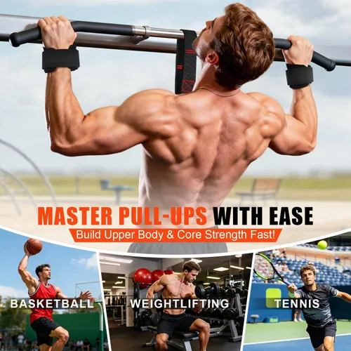 Vista 6 de Bandas de asistencia para dominadas, bandas de resistencia resistentes con asas, banda de ejercicio con anclaje de puerta, juego de bandas