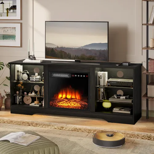 Vista 2 de LEMBERI Soporte de TV con Chimenea de 58 Pulgadas para TVs de hasta 65 Pulgadas, Consola con Chimenea Eléctrica de 18'' y Control Remoto, Centro