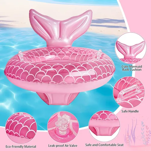 Vista 3 de Flotador de piscina para bebé, anillo inflable de sirena con asa de asiento, flotadores de piscina para bebés y niñas pequeños