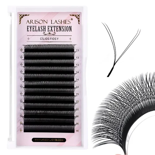 Vista 24 de Arison Lashes YY - Extensión de pestañas en Y, bandeja de mezcla de pestañas rizadas D, abanicos prefabricados, volumen en forma de Y, visón