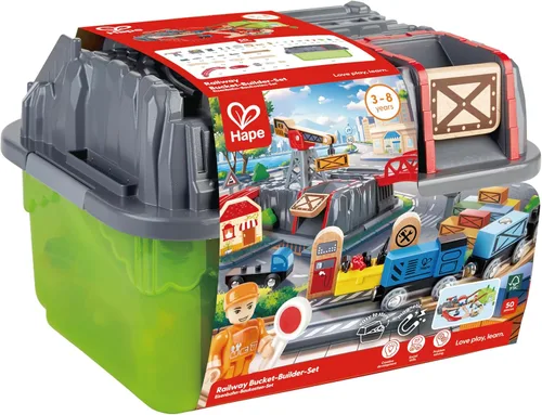 Vista 2 de Hape Conjunto Railway Bucket Builder Juguete de Tren de Madera Multicolor de 50 Piezas, Kit de Construcción para Niños