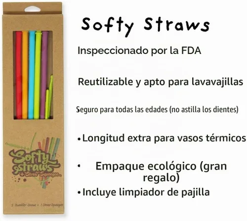 Vista 3 de Sorbetes reutilizables Pack de 4 sorbetes de silicona, Perfectas para smoothies y fiestas, vienen en envases ecológicos, Casual, Multicolor Varios