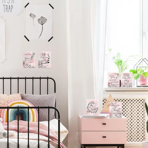 Vista 7 de 6 piezas de versículo bíblico para decoración de pared, mini letrero cristiano de madera para mesa, placas de madera inspiradoras, letreros