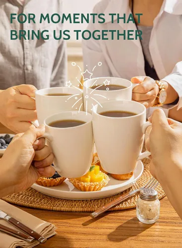Vista 7 de Sweese - Tazas de porcelana para café - 16 onzas - Juego de 6, tazas para café latte, té caliente, capuchino, mocha, cacao, blanco