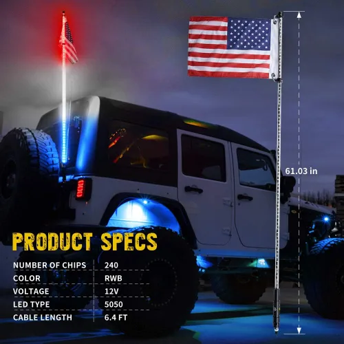 Vista 27 de Xprite 1 unidad de luz LED RGBW de 2 pies con base de resorte, luces de látigo con antena iluminada controladas por aplicación y control remoto