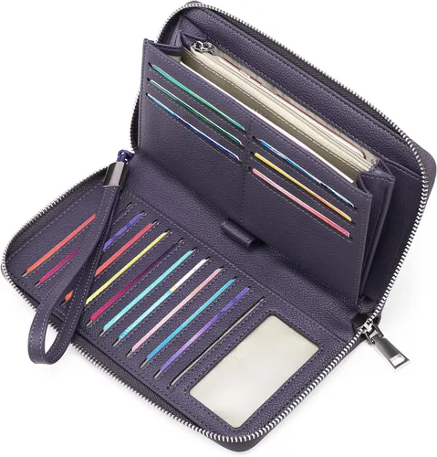 Vista 12 de GOIACII Cartera de piel con bloqueo RFID para mujer, con cremallera alrededor de gran capacidad, cartera larga para tarjetas de crédito, cartera