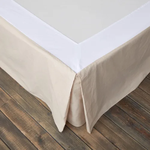 Vista 24 de BISELINA Falda de cama de lino francés con esquina plisada, caída a medida de 14 pulgadas, mezcla de lino natural y algodón, volante antipolvo