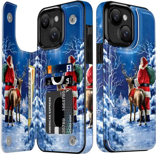 Vista 560 de LETO para iPhone 15 Pro Funda tipo cartera - Tapa tipo folio con patada - Diseños de moda - Tarjetero - Funda protectora para mujeres y niñas - 6.1