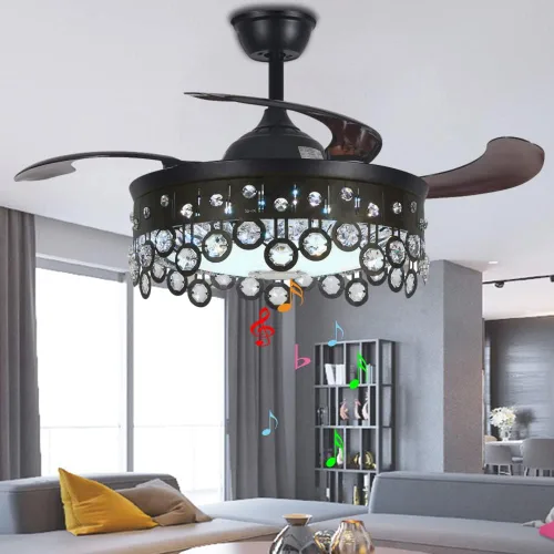 Vista 10 de Ventilador de techo Bluetooth de 42 pulgadas con luz, lámpara de araña, luz retráctil regulable y altavoz Bluetooth RGB cambio de color con control