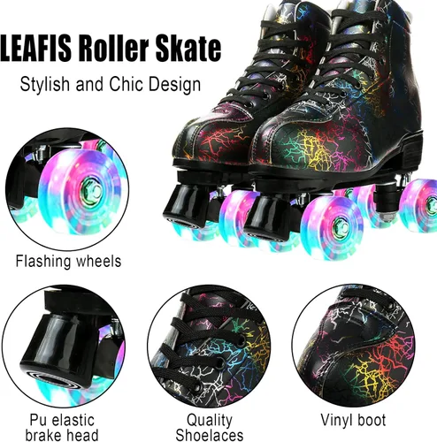 Vista 3 de Roller Skates for Women Men, PU Leather Classic Double-Row Light-Up Wheel, Roller Skates for Indoor Outdoor, Beginner