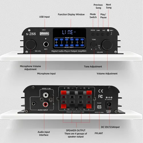 Vista 4 de Amplificador de audio 800W, 2 canales, Bluetooth 5.0