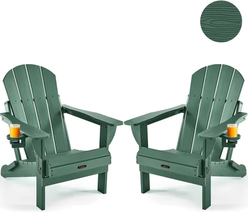 Vista 32 de Ciokea Silla Adirondack plegable con textura de madera, silla Adirondack para patio, resistente a la intemperie, silla de plástico para hoguera