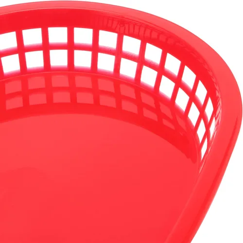 Vista 3 de Paquete de 24 cestas rojas de comida rápida de 11 x 7 pulgadas, cesta de plástico ovalada para servir comida rápida, cesta de servicio de comida