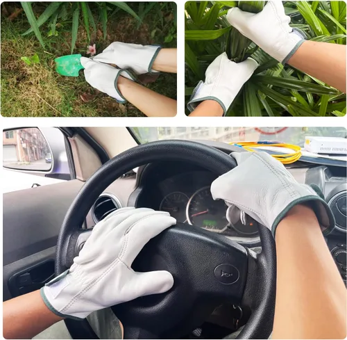 Vista 6 de 2 Pairs Cow Grain Leather Work Gloves for Men and Women