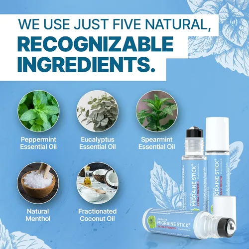 Vista 5 de Basic Vigor Migrastil Extra Strength Migraine Stick Fórmula Avanzada, Fuerte Aromaterapia Roll On Incluye Mentol, Aceites Esenciales, Sin Lavanda
