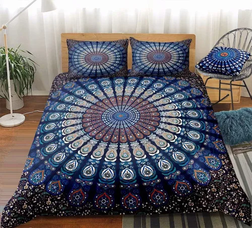 Juego de funda de edredón de mandala bohemio, 3D, exótico, bohemio, elegante, estampado floral indio, lujoso, de microfibra suave, juego de ropa de