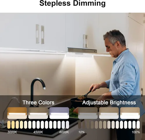 Vista 3 de Under Cabinet Lights Wireless, Under Counter Lights for Kitchen Touch Control, Magnetic Closet Lighting, Rechargeable USB-C Battery Powered Lights