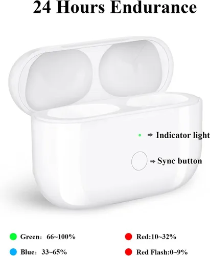 Vista 5 de Funda de carga de repuesto compatible con AirPod Pro, cargador inalámbrico con botón de sincronización de emparejamiento Bluetooth, sin auriculares