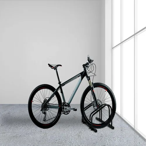 Vista 7 de QWORK Soporte de suelo resistente para 2 bicicletas, soporte de acero con recubrimiento en polvo para uso en interiores y exteriores, compatible