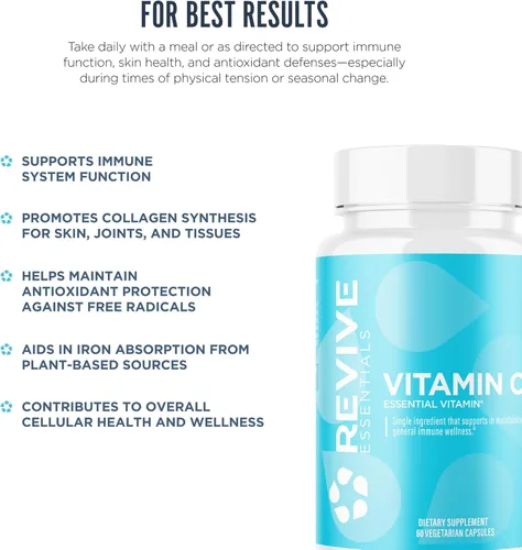 Vista 5 de Revive MD Cápsulas de vitamina C, 1000 mg – Suplemento dietético de ácido ascórbico VIT C de alta potencia para apoyo inmunológico y salud